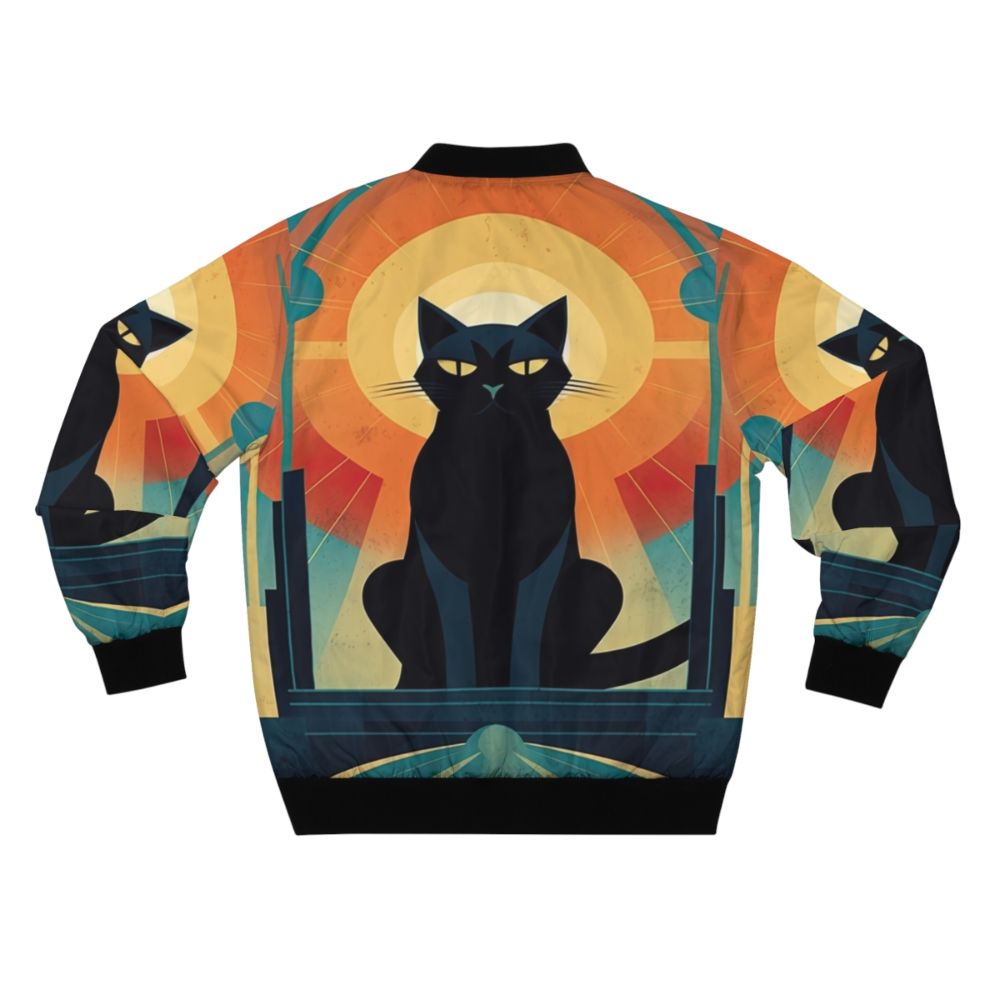 Fashionable art deco cat bomber jacket with a vintage and glamorous design - Back