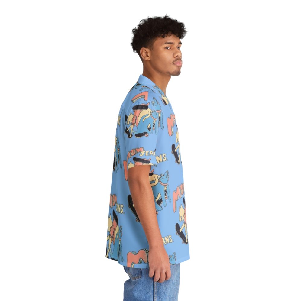 Vibrant Hawaiian shirt featuring a mom jeans band and puppy love design - People Pight