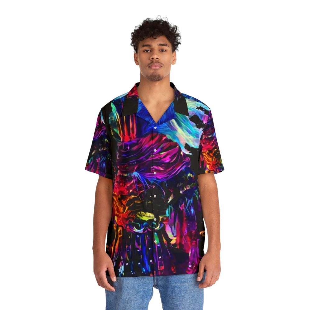 Dark synthwave fantasy Hawaiian shirt with gaming and horror elements - People Front