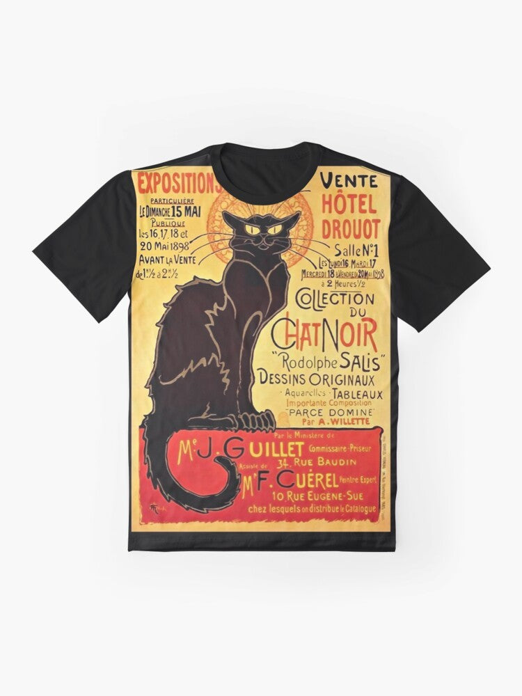 Vintage-style graphic tee featuring the iconic "Chat Noir" advertisement from 1896 in Paris, France. - Flat lay