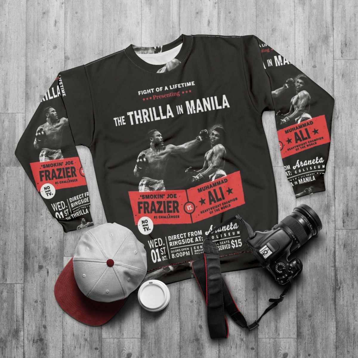 "Thrilla in Manila" Muhammad Ali vs Joe Frazier Boxing Heavyweight Sweatshirt - flat lay