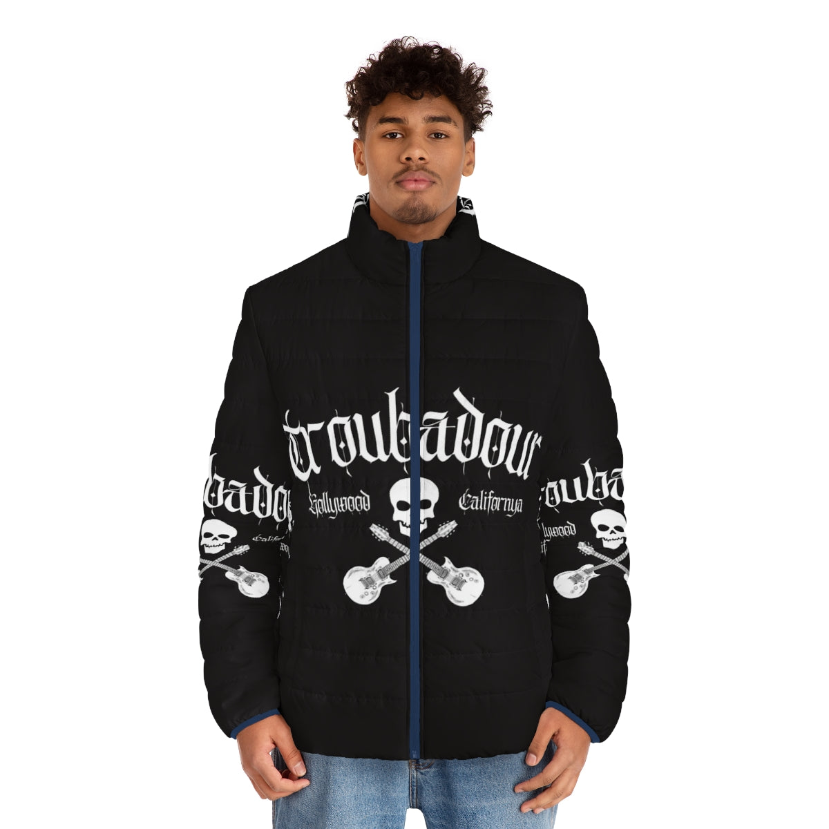 Troubadour Retro Puffer Jacket with Skull Art Design - men front