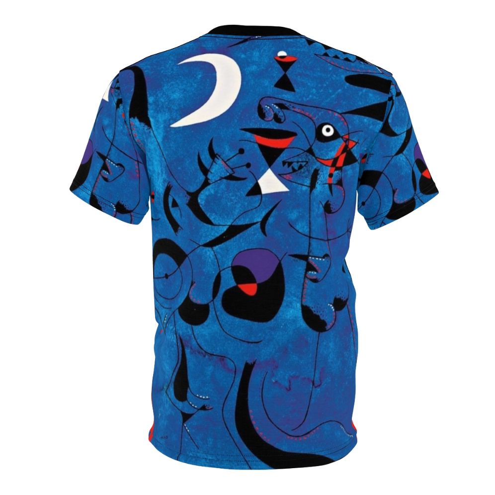 T-shirt featuring colorful abstract shapes and patterns reminiscent of the iconic artwork of Joan Miro. - Back