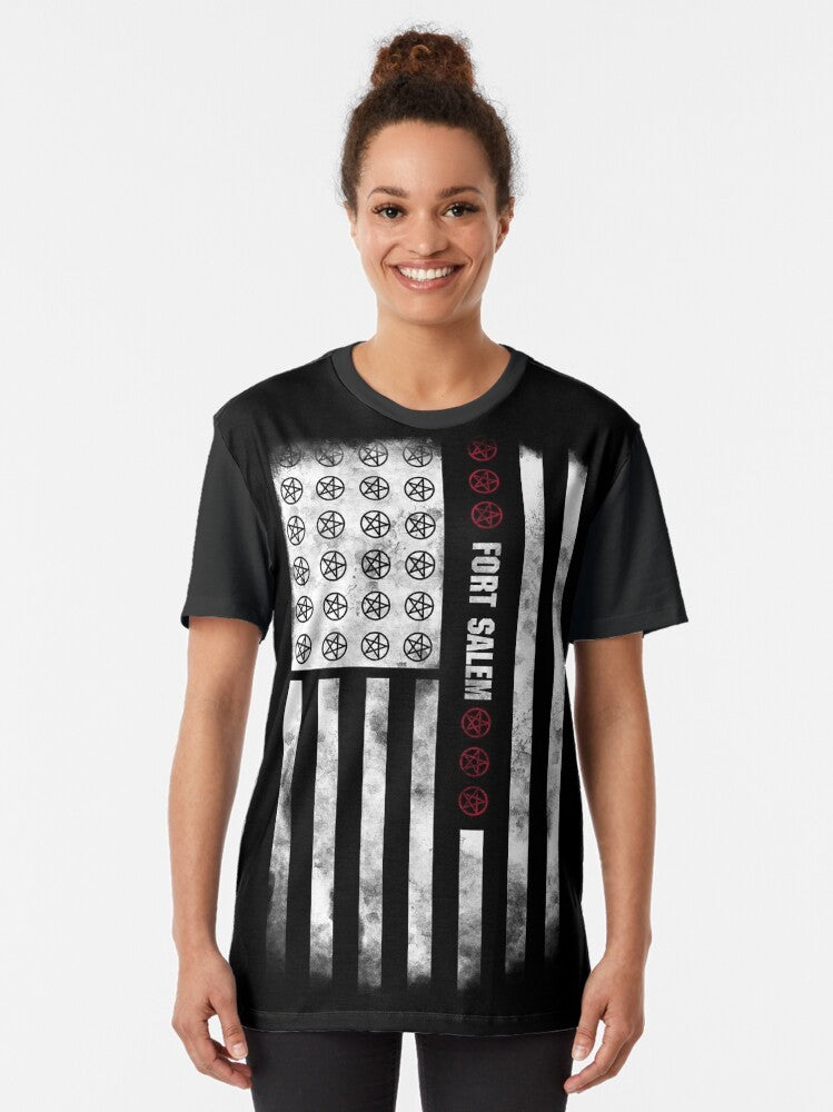 Alternate American flag graphic t-shirt design featuring the Motherland logo - Women