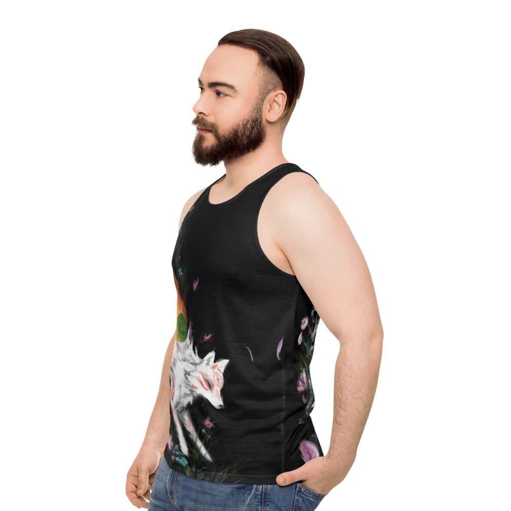 Okami unisex tank top featuring the wolf goddess Amaterasu - men side