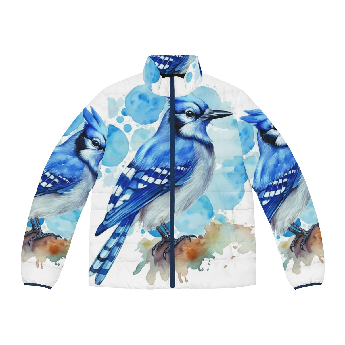 Blue Jay Puffer Jacket with Feather Design