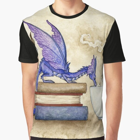 Fantasy book lover graphic t-shirt with dragon and fairy design