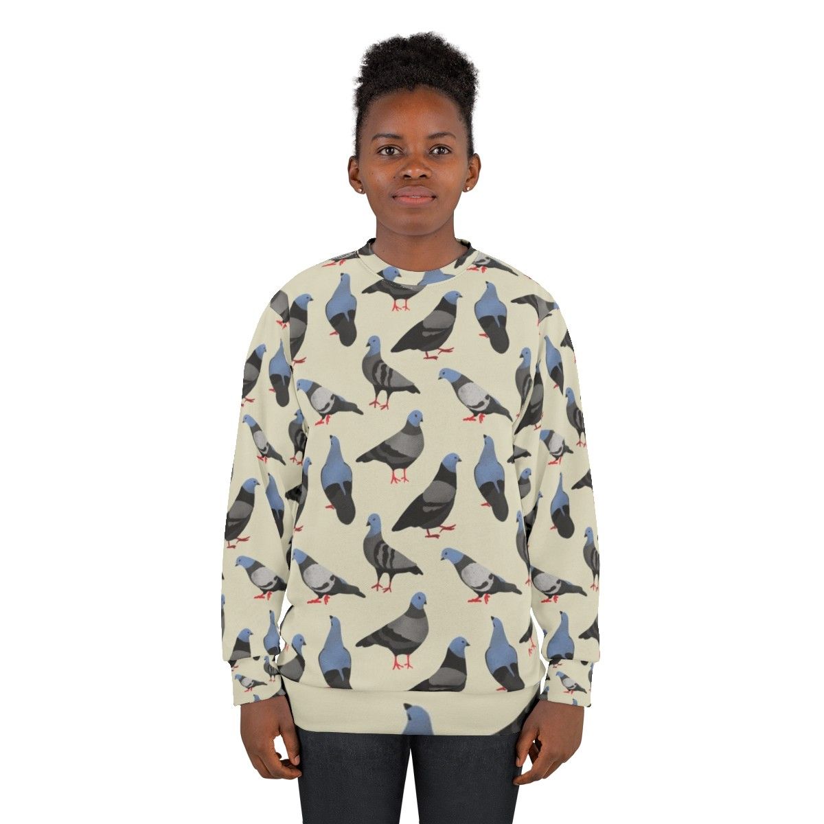 Pigeons Sweatshirt featuring a colorful pattern of pigeons - women