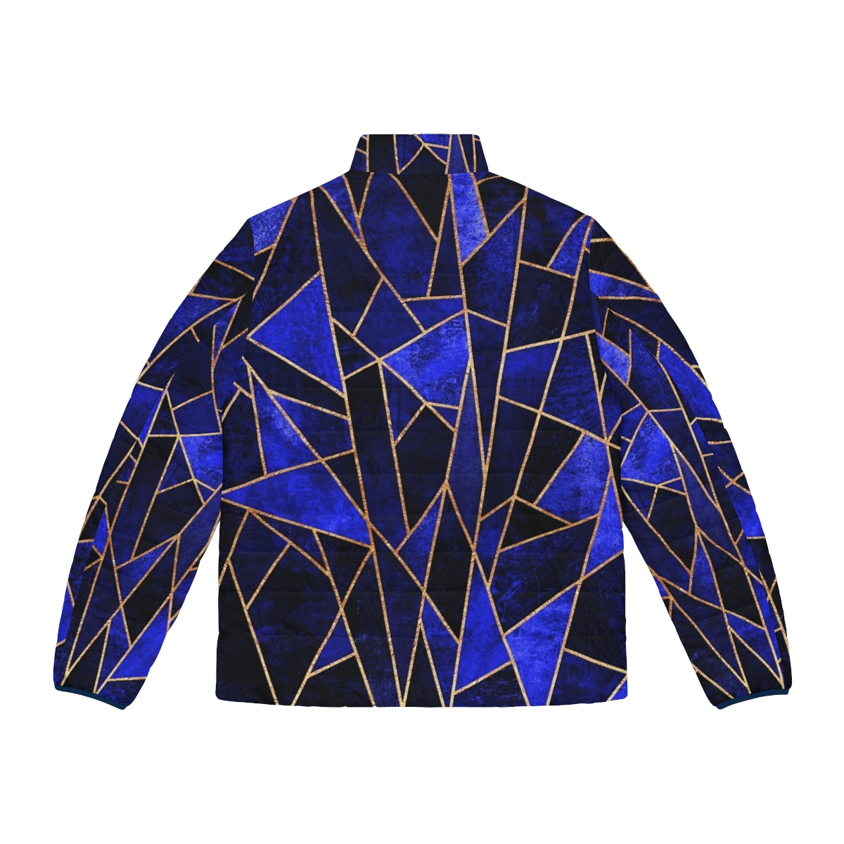 Shattered Sapphire Puffer Jacket with Geometric and Abstract Design - Back