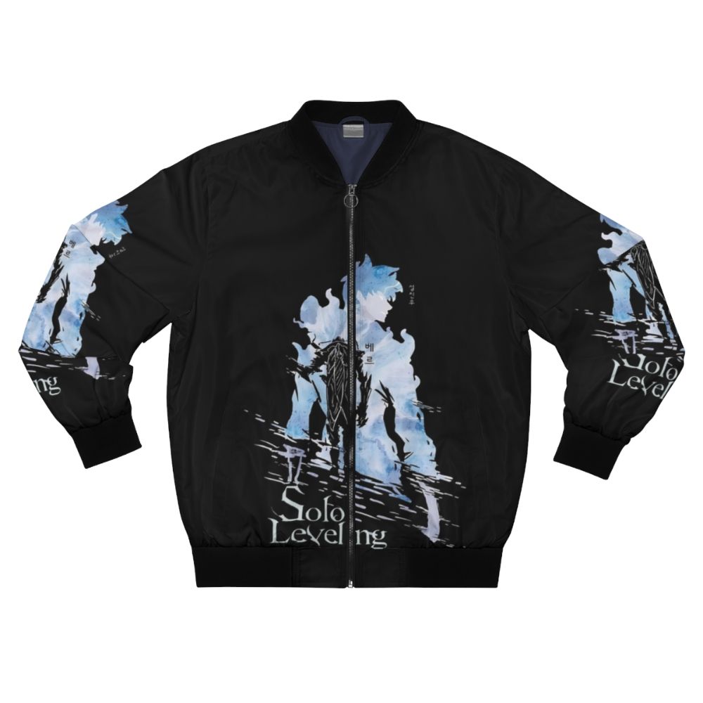 Sung Jin Woo anime-inspired bomber jacket with a simple, dark aesthetic design.