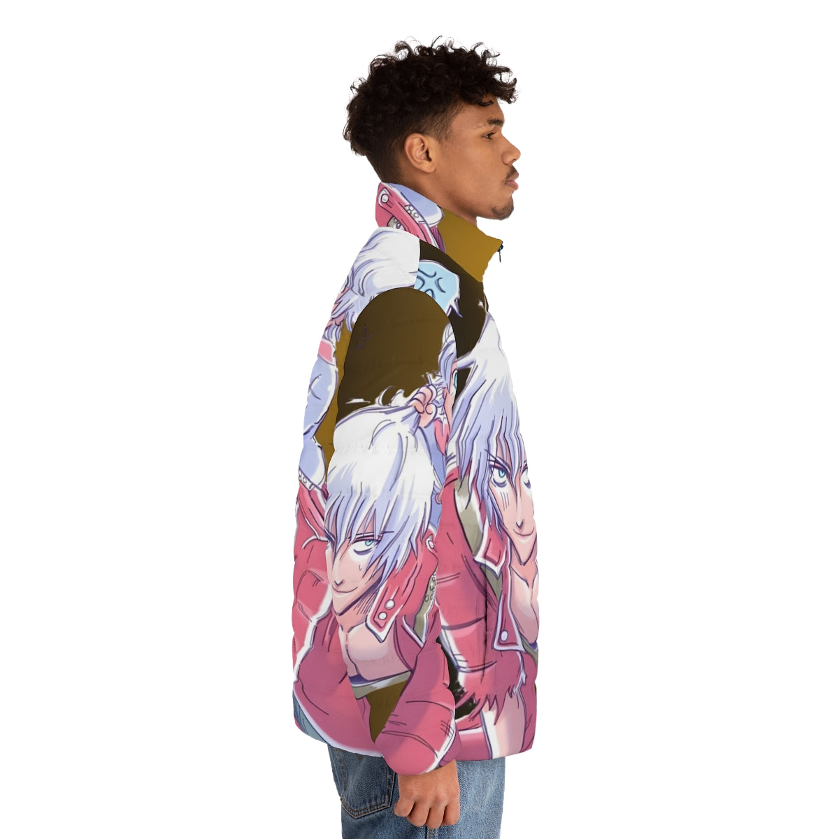 Devil May Cry inspired puffer jacket featuring fan art design - men side right