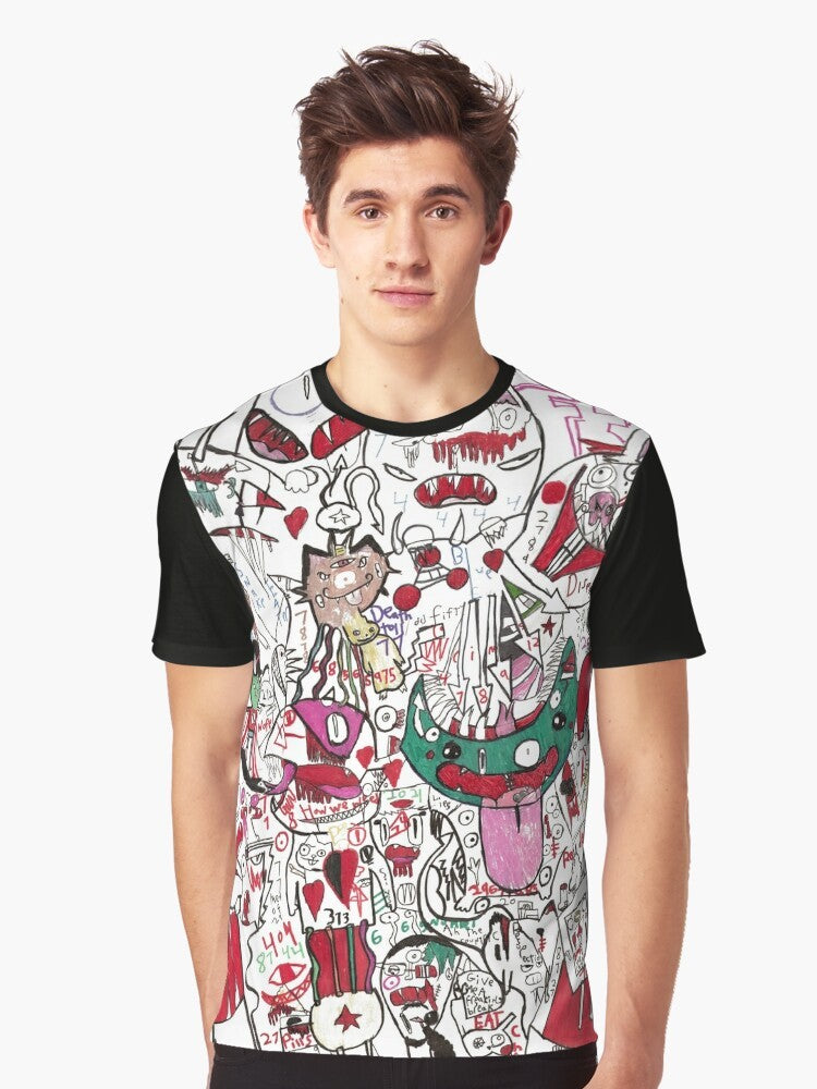 Psychedelic anime-inspired graphic t-shirt with a funky, cool, and unusual morph design - Men