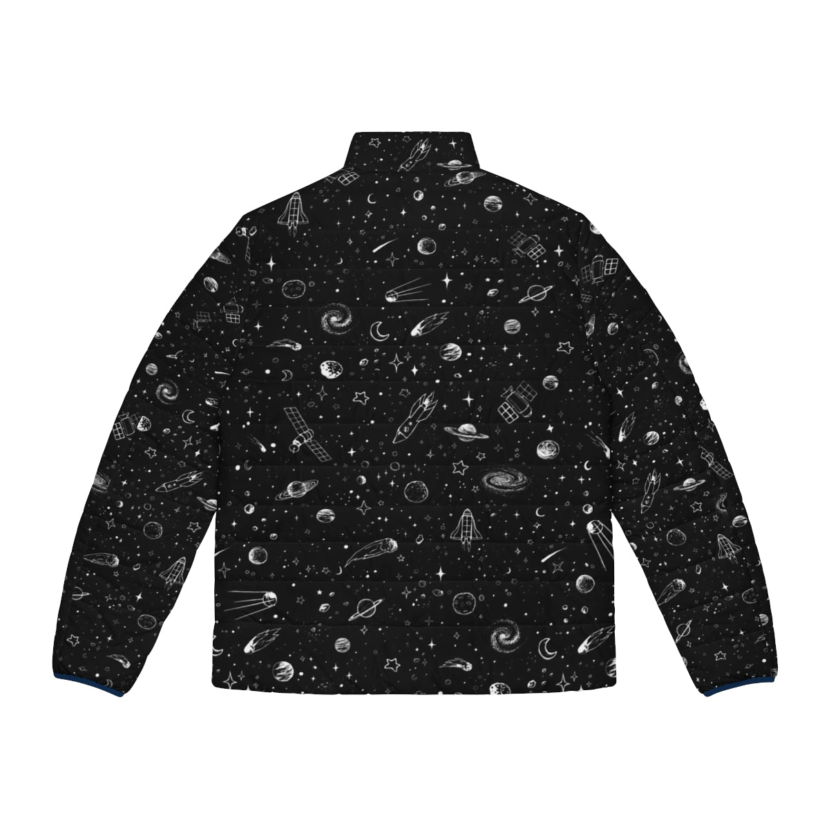 A stylish space puffer jacket featuring a galaxy print design - Back