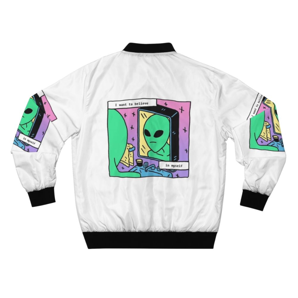 "I Want to Believe in Myself Funny Introverted Anxiety Bomber Jacket" - Back