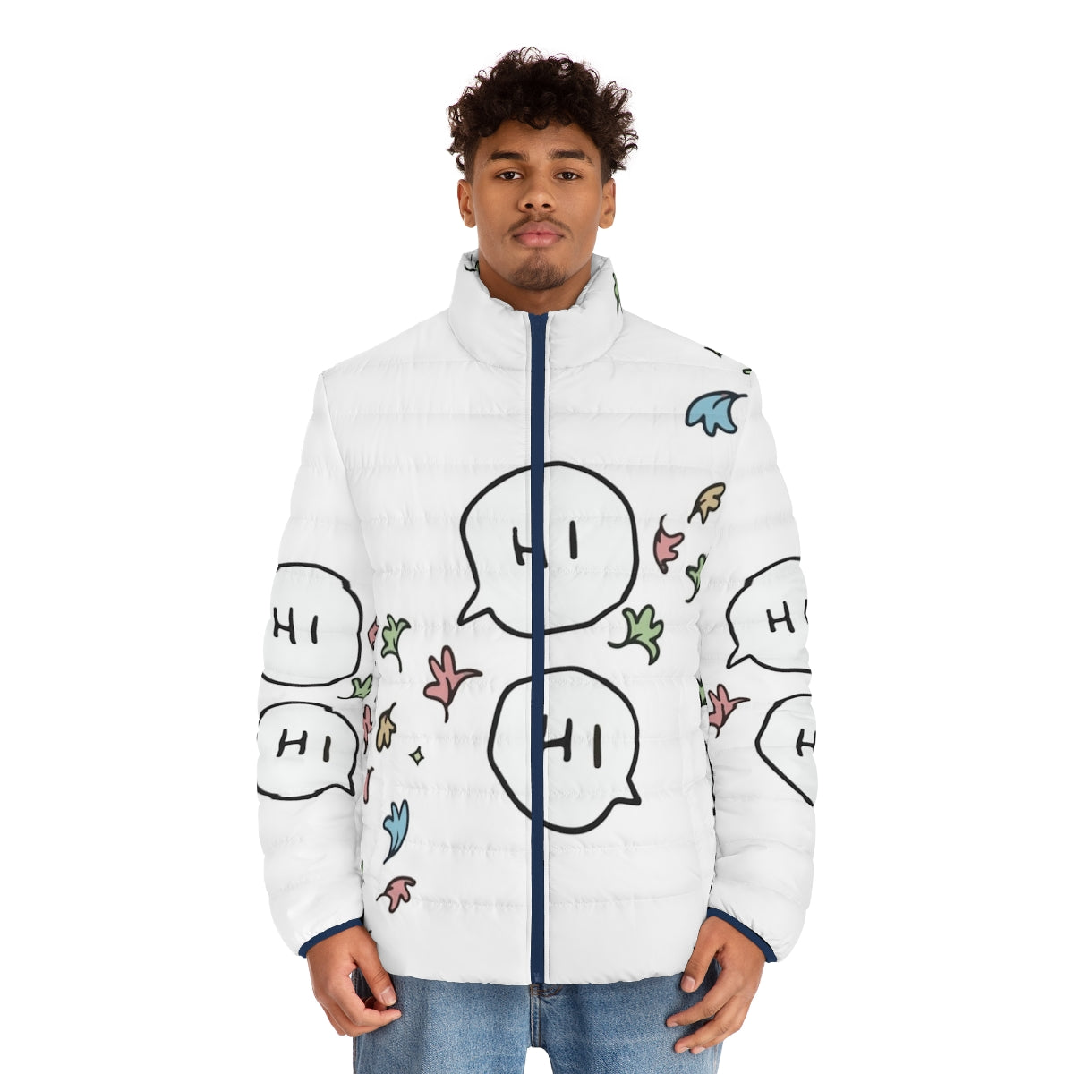 Hi Heartstopper Puffer Jacket featuring the iconic characters from the Netflix series - men front