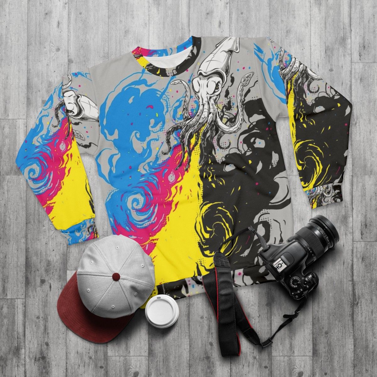 Escape Sweatshirt - Colorful digital fantasy apparel - flat lay