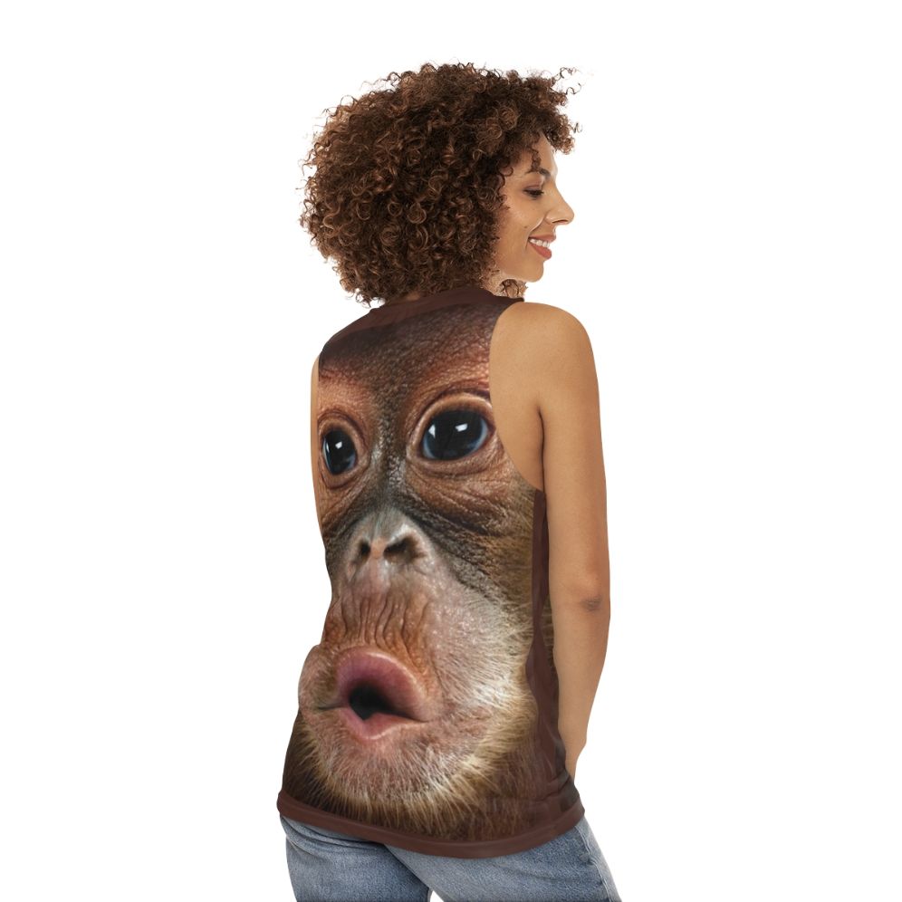 Hyper-realistic graffiti-style chimpanzee print on unisex tank top - women back