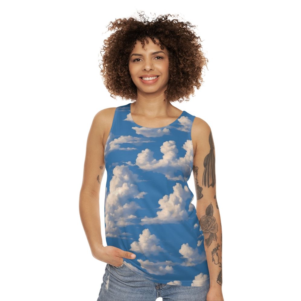 Unisex tank top with a cloud and sky print - women