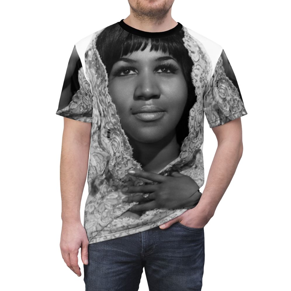 Aretha Franklin inspired soul music t-shirt featuring the "Queen of Soul" - men front