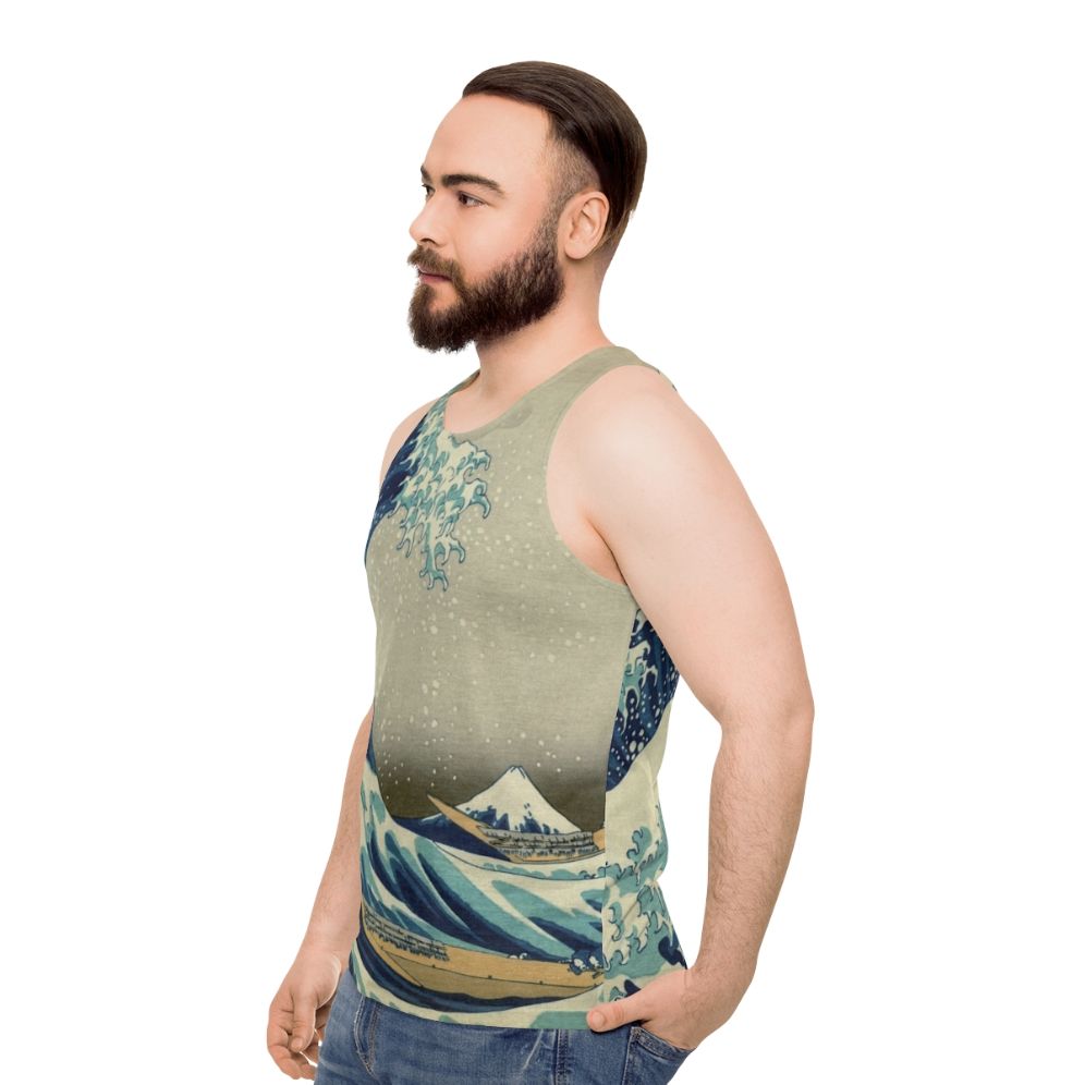 Unisex tank top featuring Hokusai's iconic Kanagawa Wave design - men side