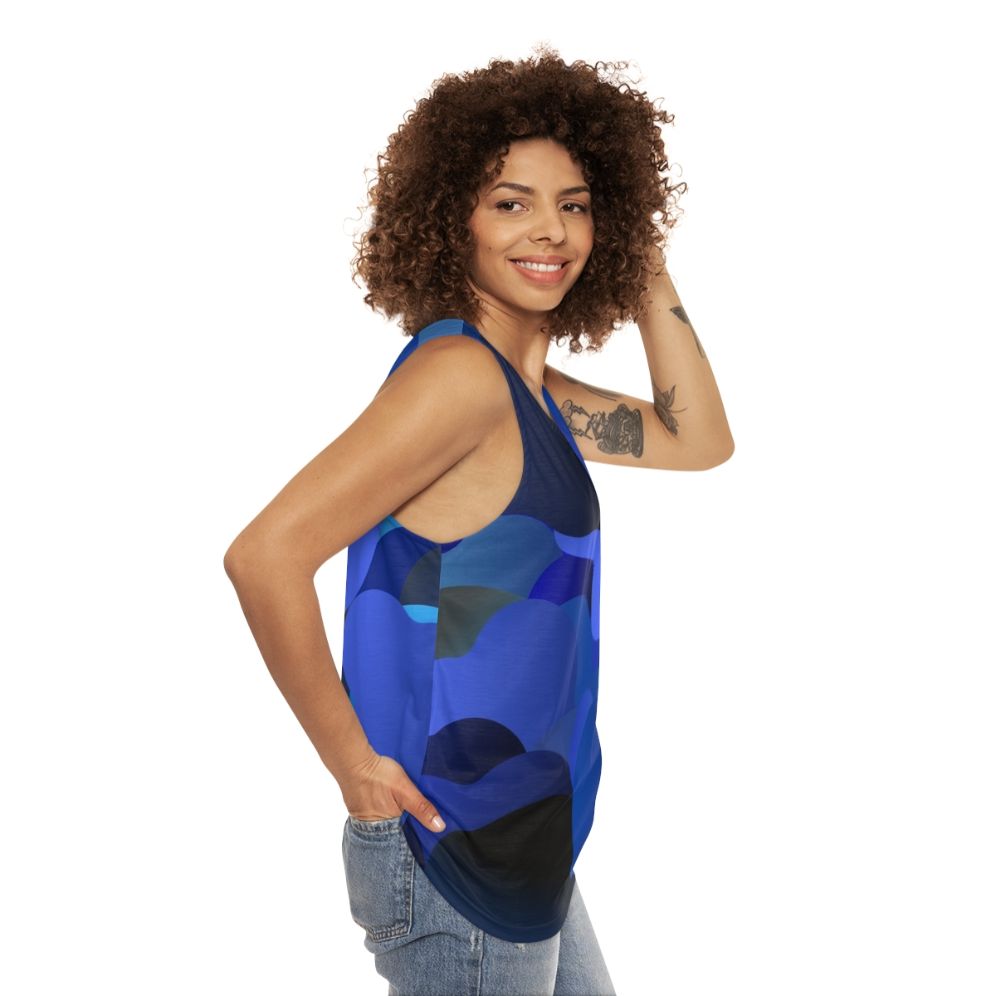 Blue camouflage unisex tank top - women side