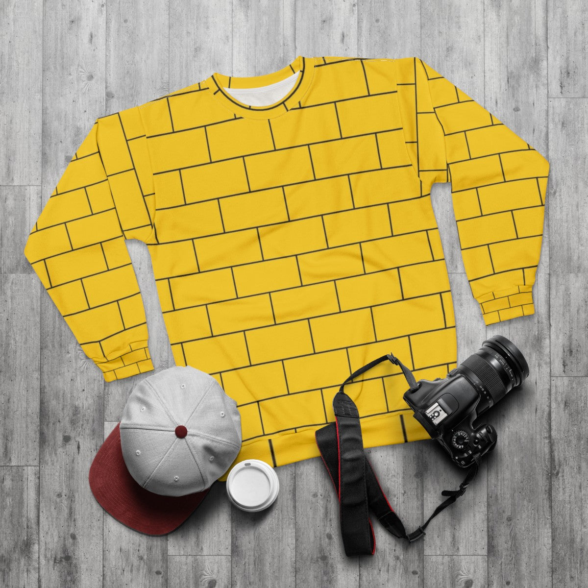 Yellow brick pattern sweatshirt - flat lay