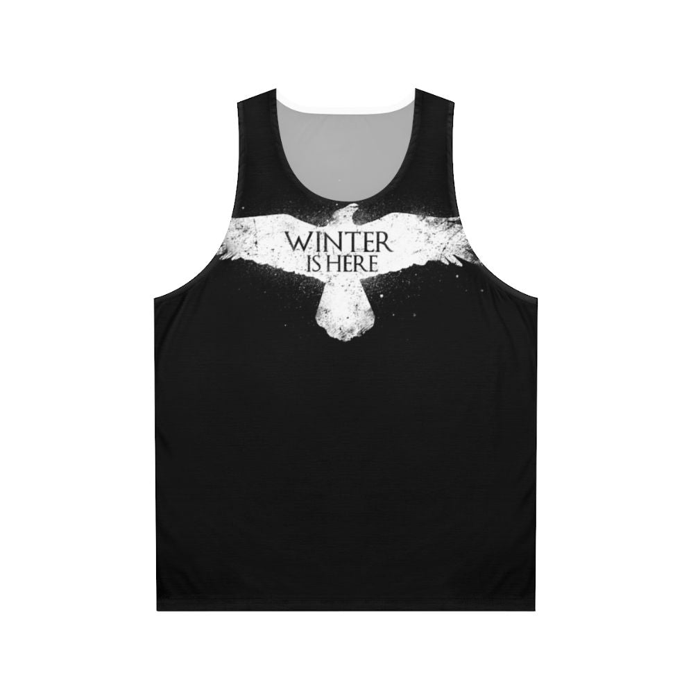 Winter Is Here Unisex Tank Top with White Raven Design