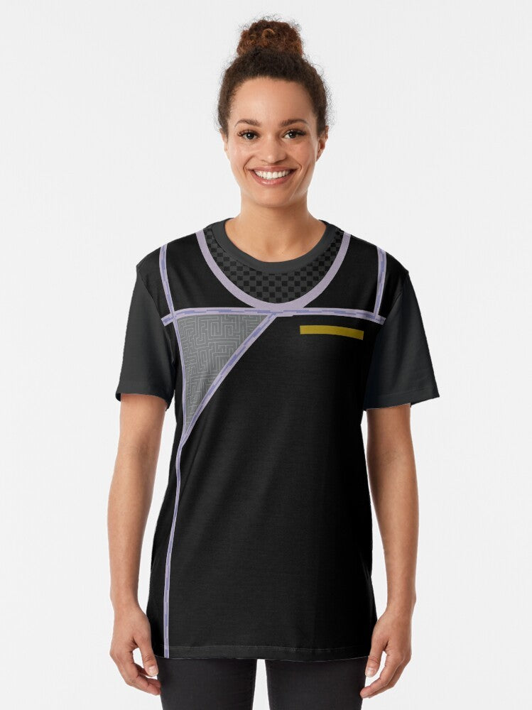 Babylon 5 Army of Light Uniform Graphic T-Shirt, featuring characters and symbols from the iconic 90s sci-fi TV series - Women