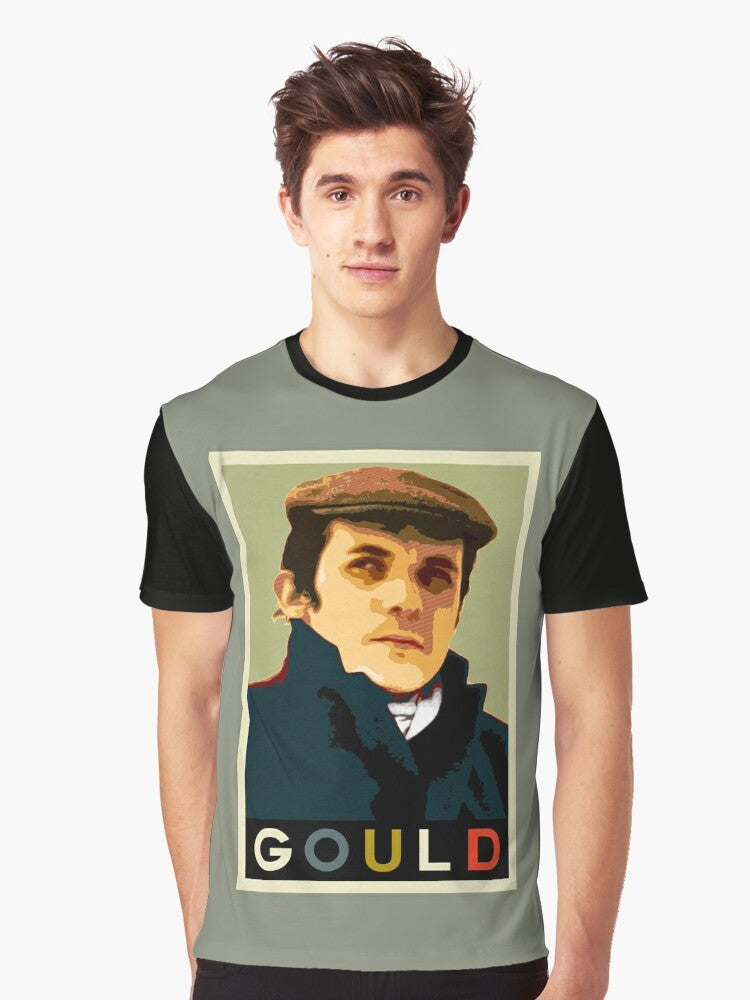 Glenn Gould, the renowned classical pianist, featured on a stylish graphic t-shirt. - Men