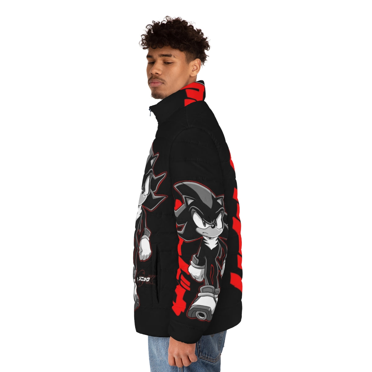 Sonic x Shadow Vintage Inspired Puffer Jacket with Retro Anime Aesthetic - men side left