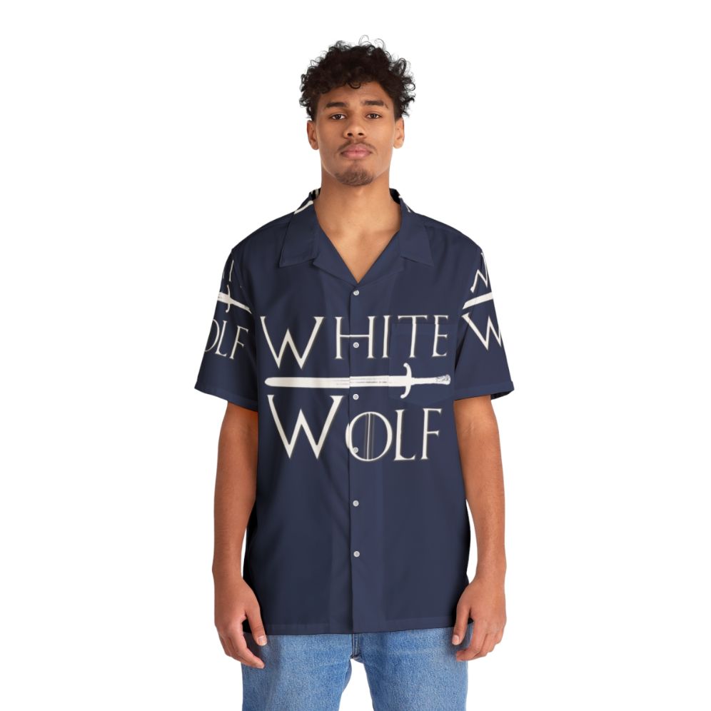 White wolf Hawaiian shirt with Game of Thrones inspired design - People Front