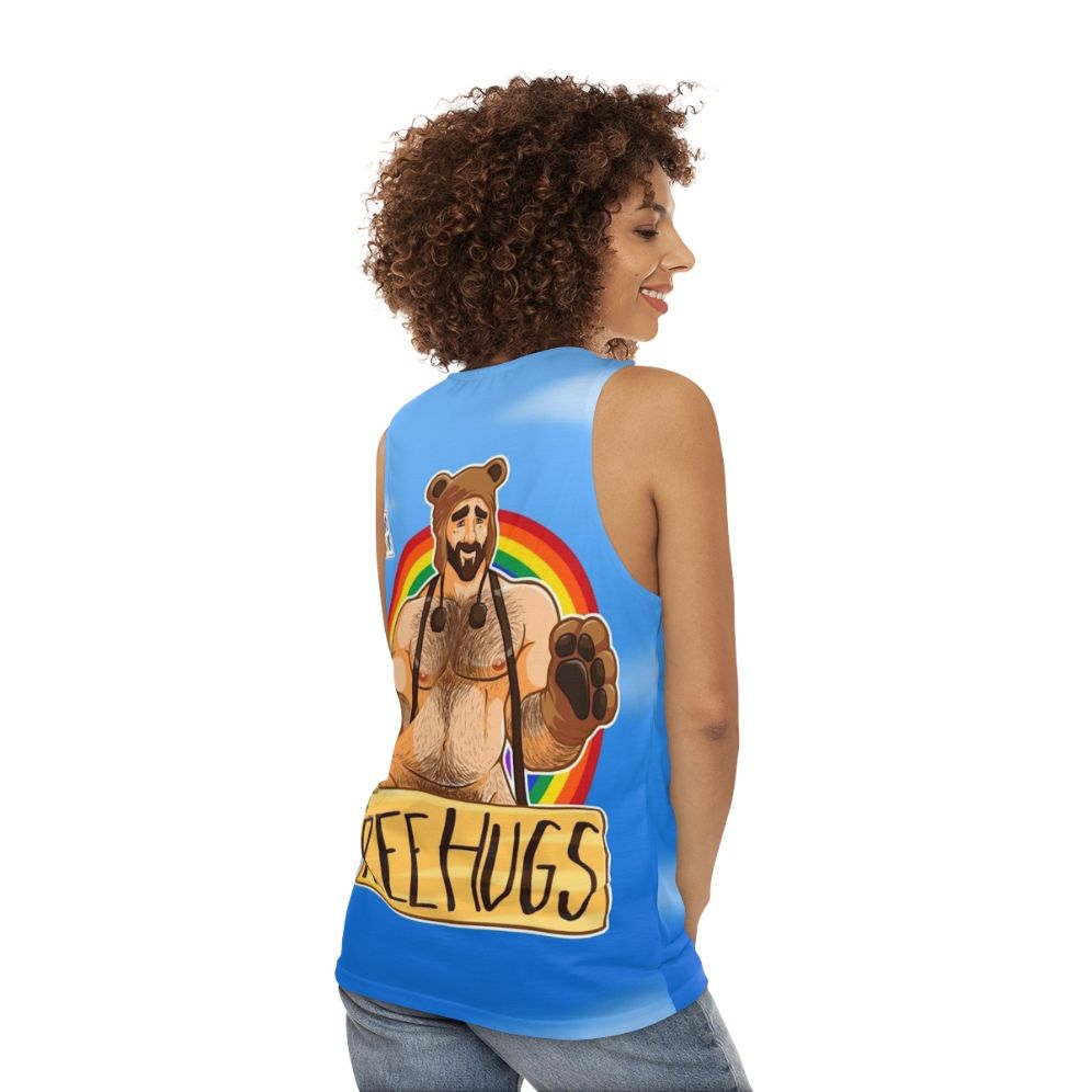 Gay Pride Unisex Tank Top with Bear Graphic - women back