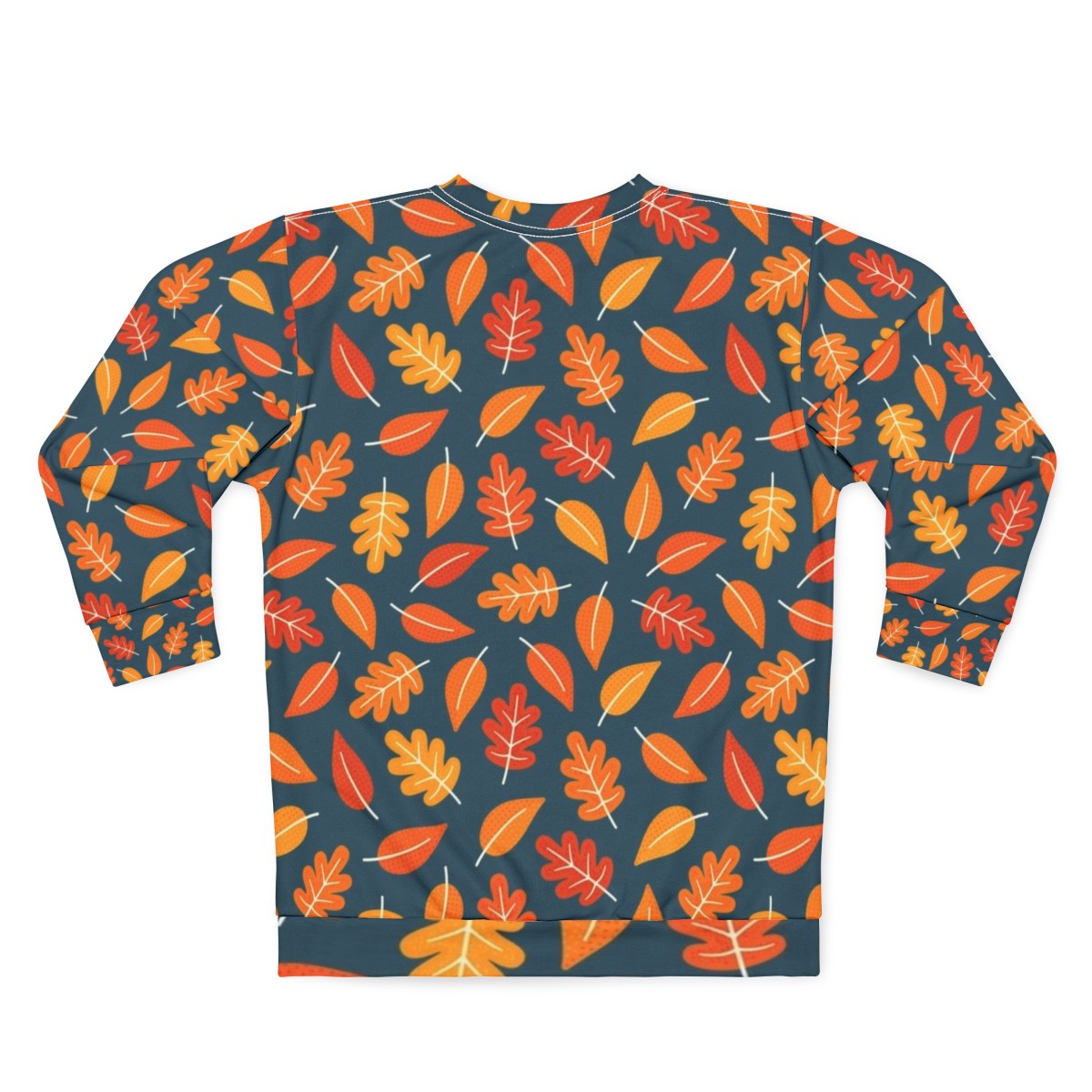 Retro autumn leaves on indigo blue sweatshirt - Back