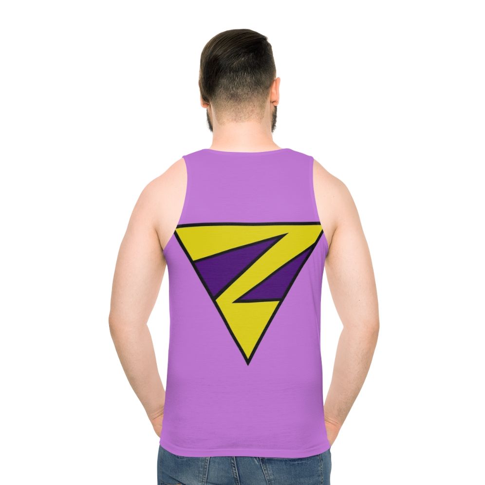 Unisex twin superhero comic book tank top - men back