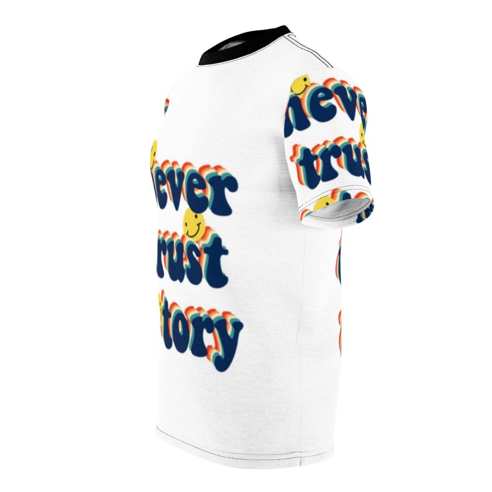 Anti-Tory Political Protest T-Shirt with the slogan "Never Trust a Tory" - men left