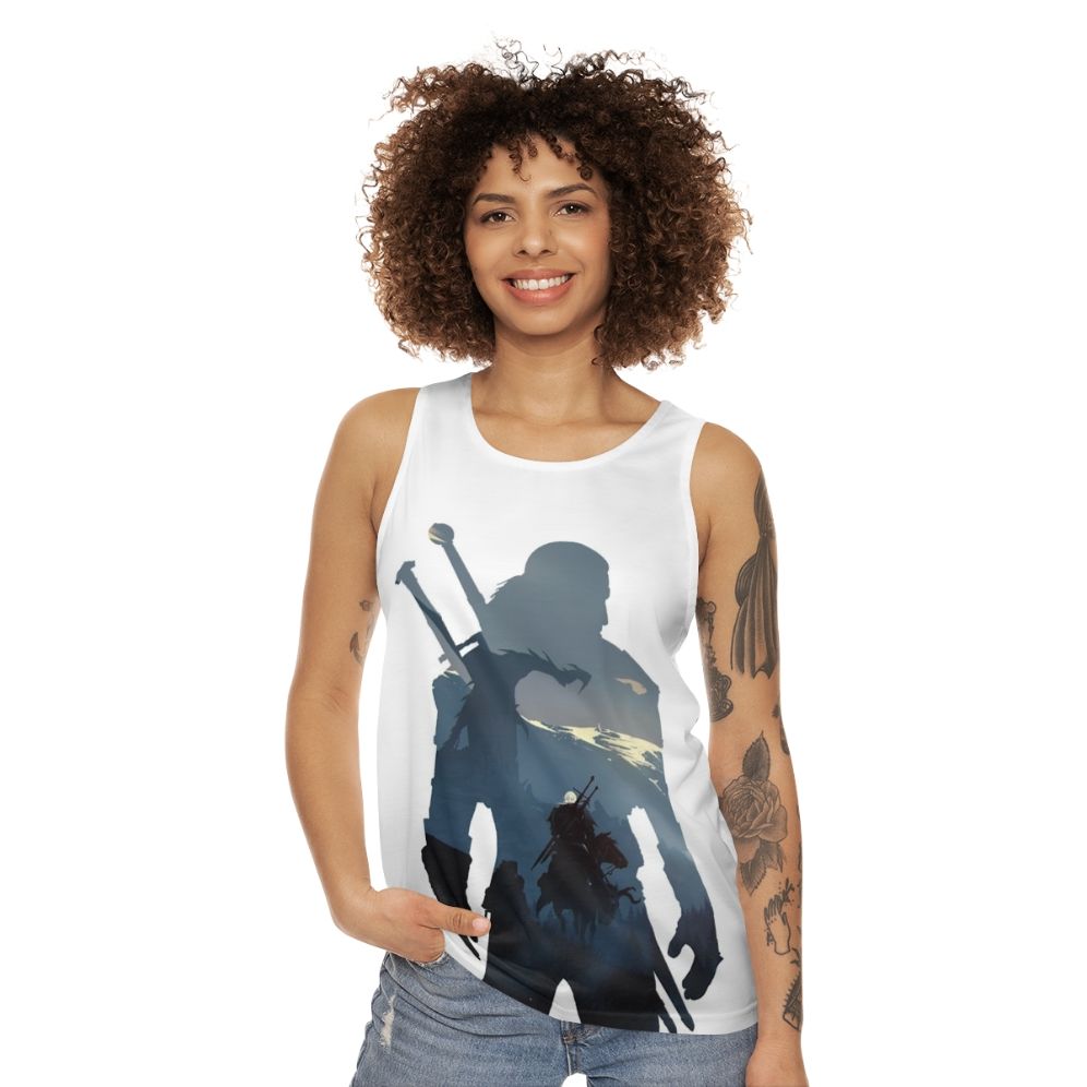 Unisex fantasy tank top with "The Wild Hunt" design - women