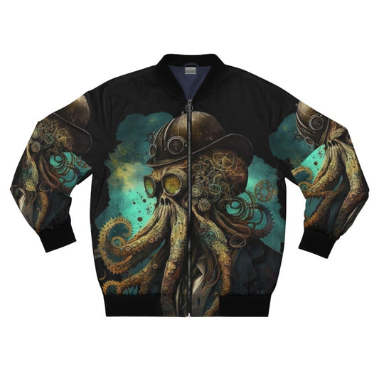 Steampunk mechanical octopus bomber jacket with Cthulhu illustration