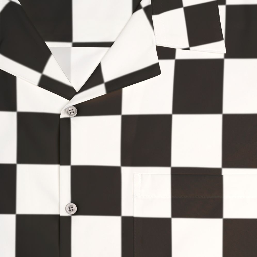 Black and white checkerboard pattern Hawaiian shirt - Detail