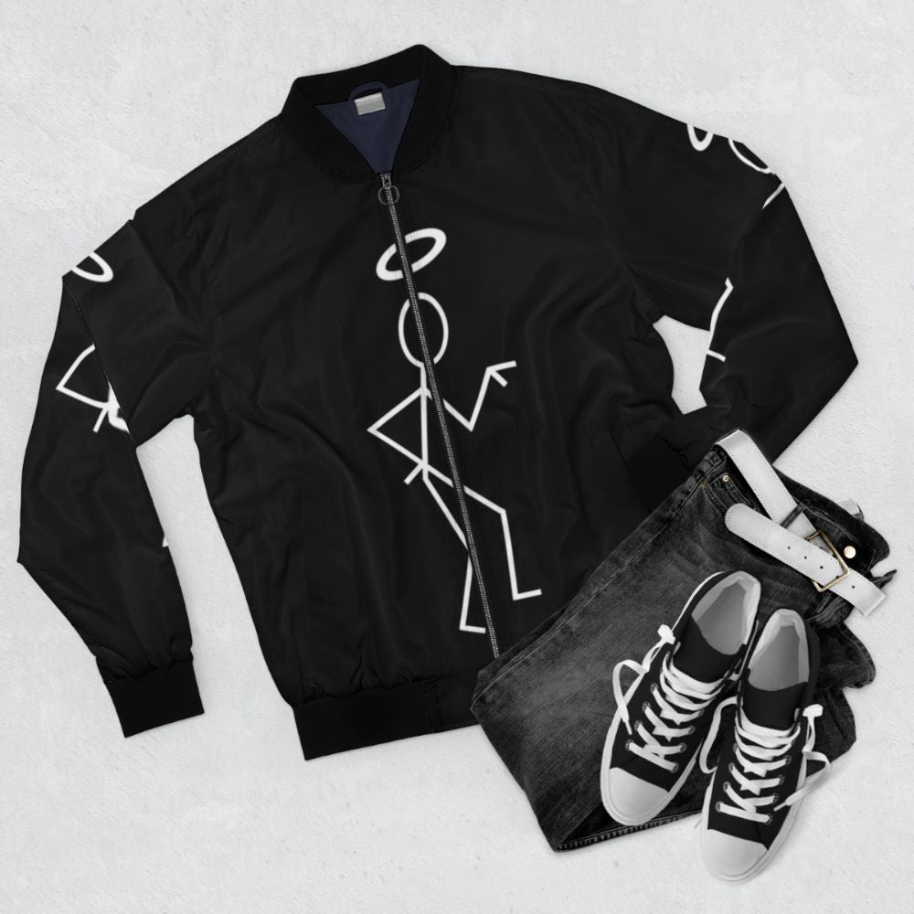 The Saint Stick Figure (White) Bomber Jacket - Flat lay