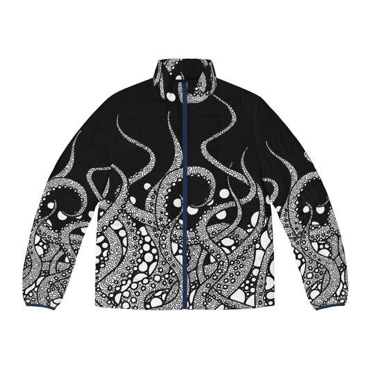 Tentacles Puffer Jacket with minimalist octopus line art design