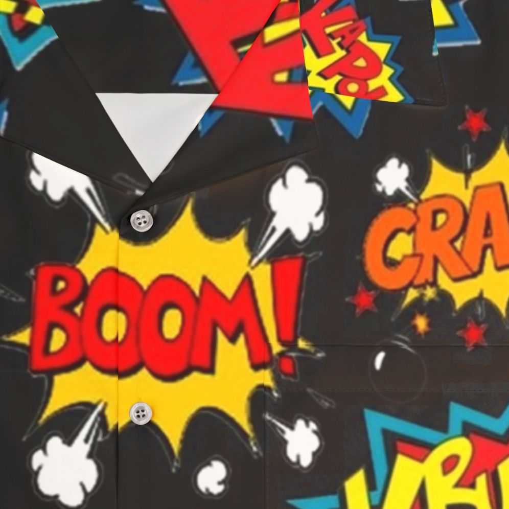 Comic Book Explosion Hawaiian Shirt with Vibrant Pop Art Design - Detail