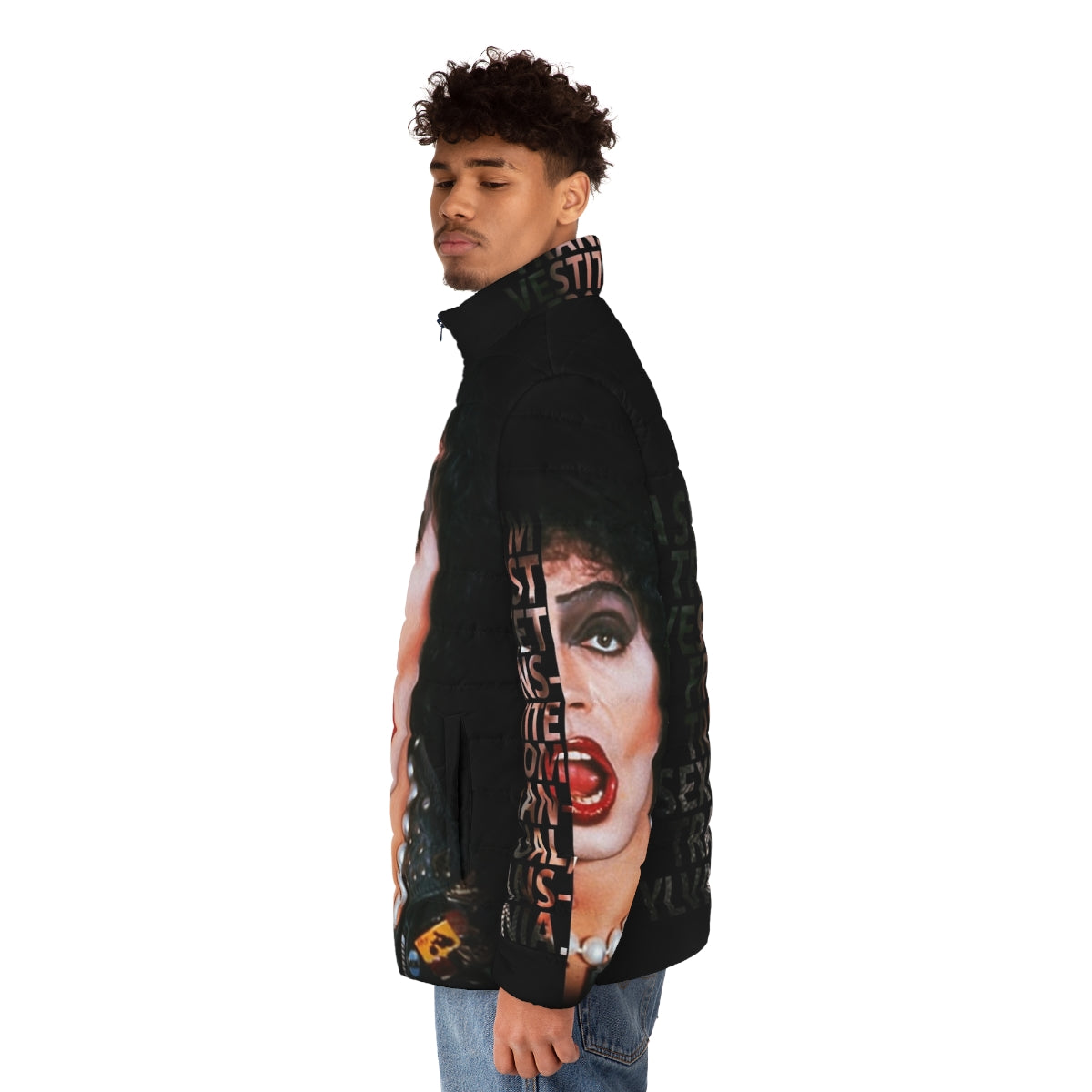 Frank N Furter Puffer Jacket, inspired by the iconic Rocky Horror Picture Show - men side left