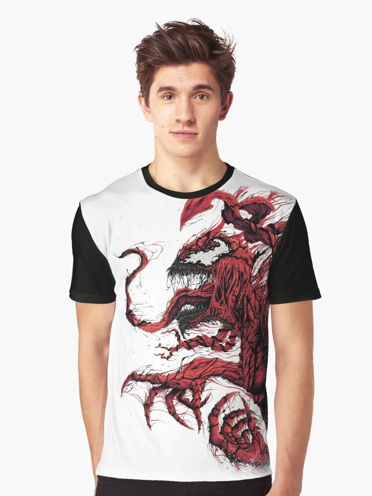 Red symbiote graphic t-shirt with comic book-inspired carnage spider design - Men