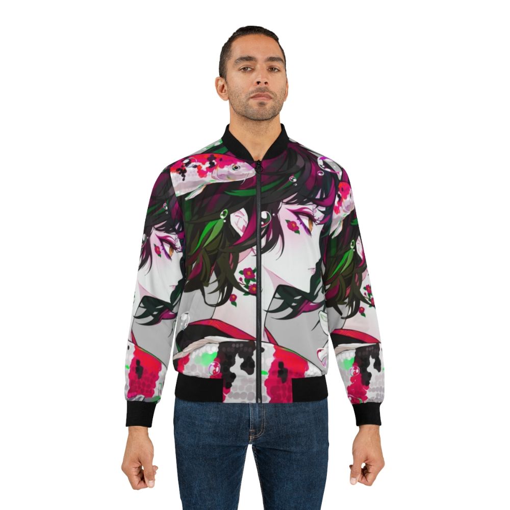 Vibrant anime-inspired koi fish bomber jacket in neon colors - Lifestyle