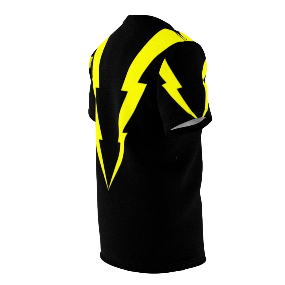 Electrifying lightning bolt design on a t-shirt for superhero and sci-fi fans. - men right