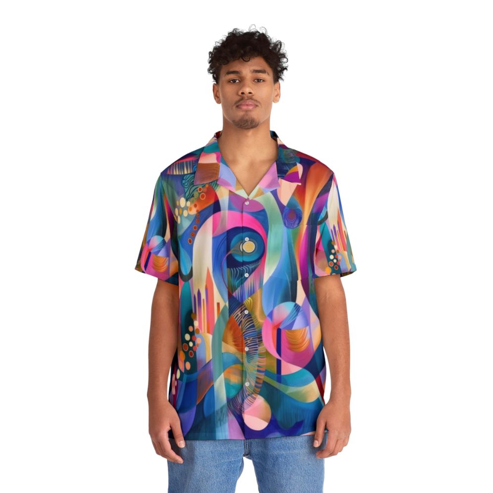 Vibrant Abstract Church Hawaiian Shirt with Geometric Patterns - People Front