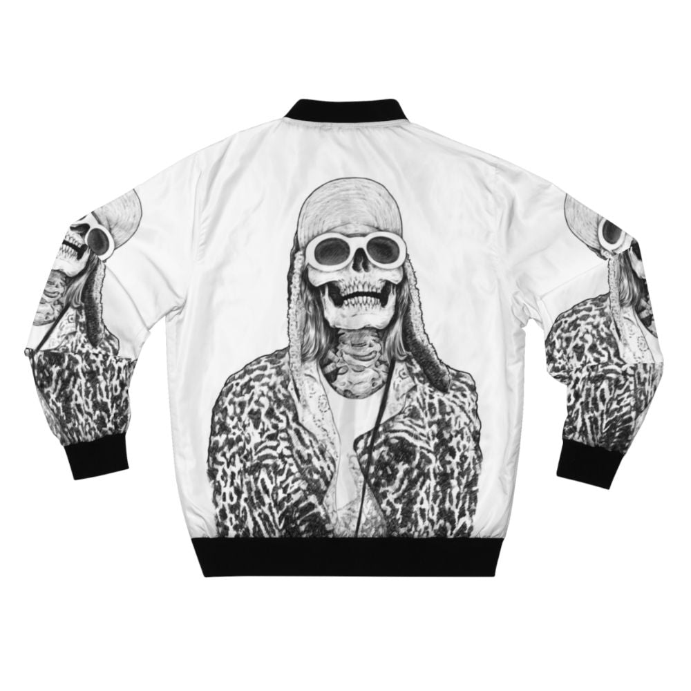 Kurt Cobain Nirvana-inspired bomber jacket with skull and crossbone graphic - Back