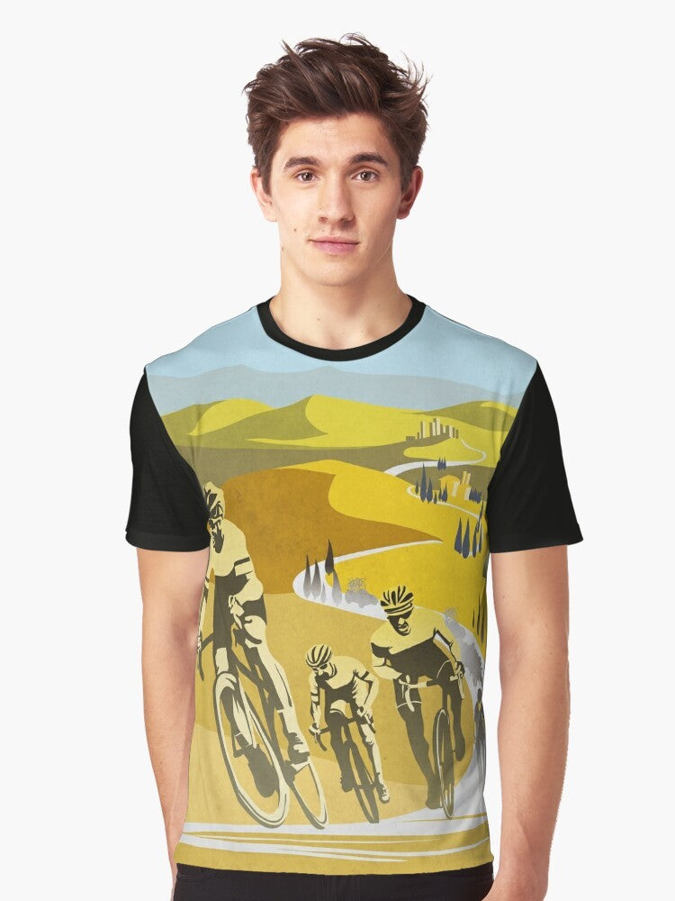 Vintage cycling art design featuring the Strade Bianche cycling race in Tuscany, Italy - Men