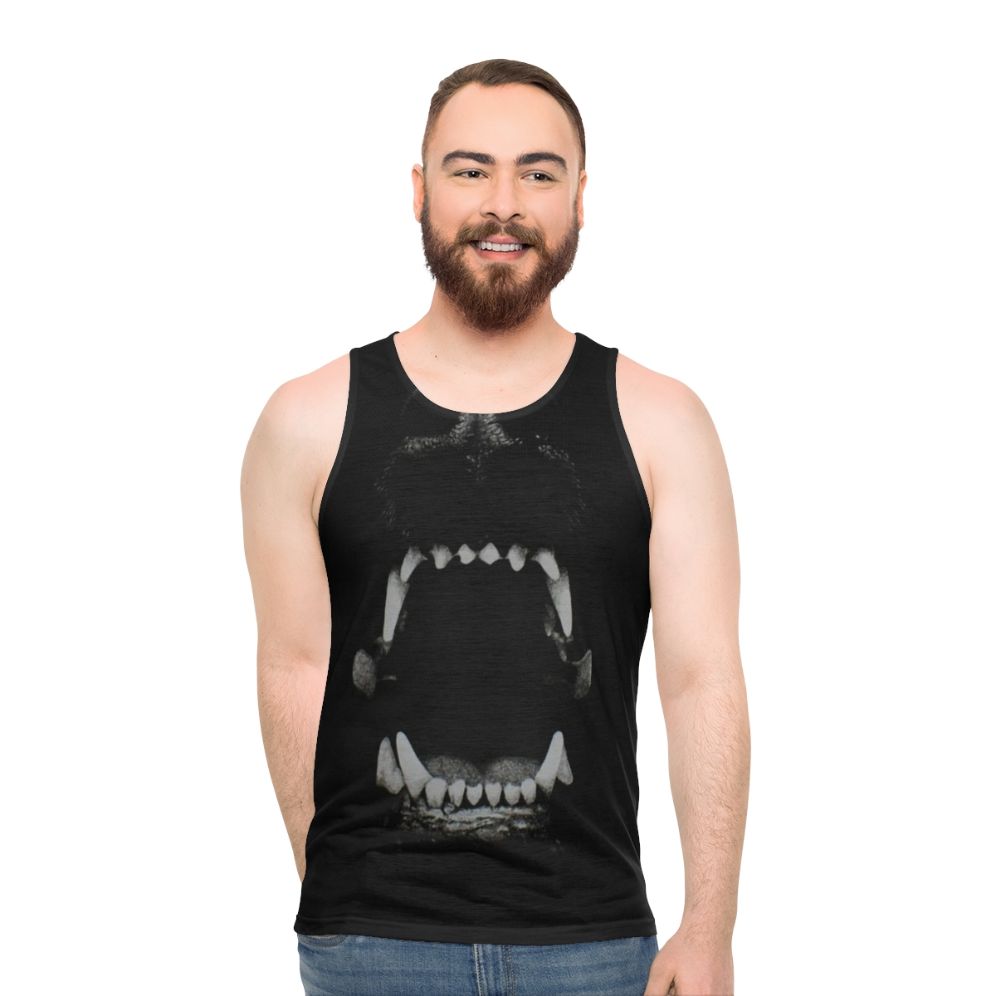 Unisex tank top featuring a dog teeth pattern in black and white - men