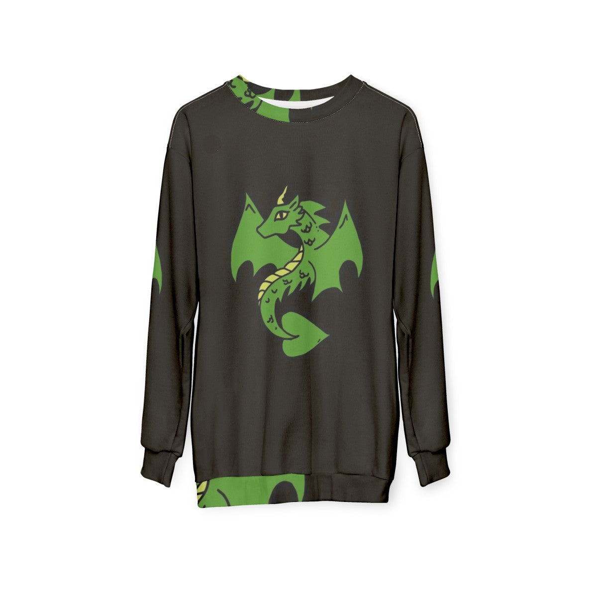 Green dragon design on a cozy sweatshirt for fantasy enthusiasts - hanging